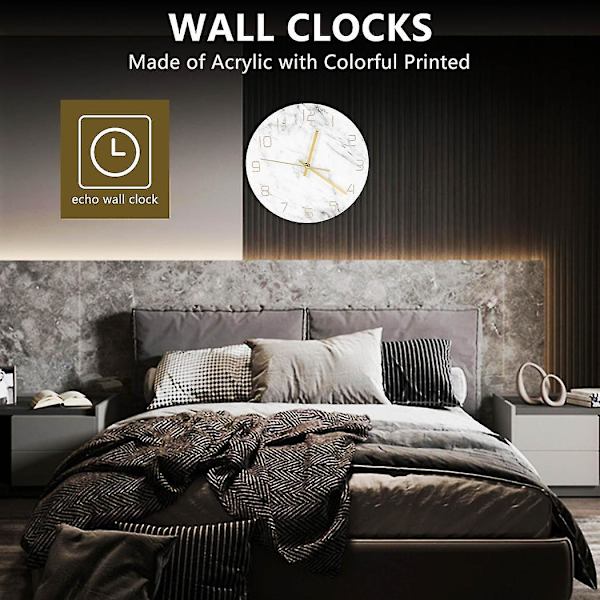 Quartz Analog Stilhed Vægur 3d Chic Hvid Print Moderne Rund Vægur Nordisk Kreativitet Hjem D