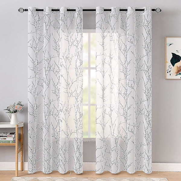 2 Panel Gardin Gren Mønster Trykt Gennemskinnelig Gardin Glat Elegant Holdbar Dekor 140x275cm(lxh) Blå