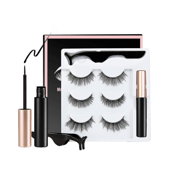 5 par 3d magnetiske øjenvipper med flydende eyeliner Pincet makeup værktøjssæt Genanvendelig magnetisk eyeliner