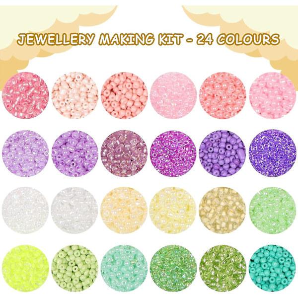 Glassperlekitt 9600 stk, DIY-perler til smykkeproduksjon, 4 mm