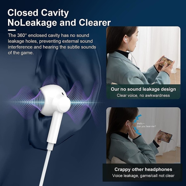 Øretelefoner for iPhone, In-Ear-hodetelefoner for iPhone, HiFi Stereo Kablet støyreduserende hodetelefoner med