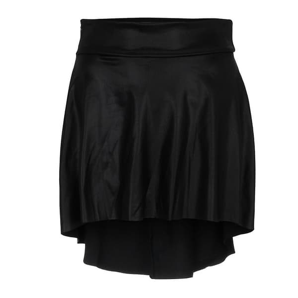 Dame Skørt Mode Kvinder Solid Sort Rynket Asymmetrisk Casual Kunstlæder Mini Skørt