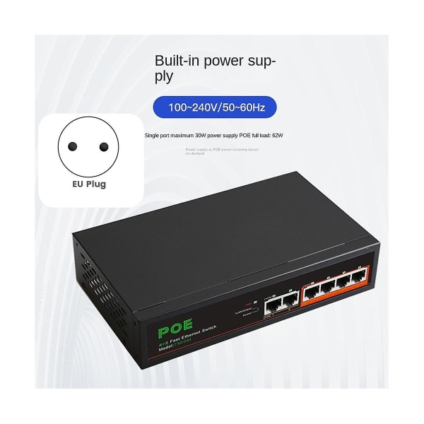 6 portar Poe Switch 4-poe+2 upplänk 100mbps Fast Ethernet Nätverk Hemnätverk Hub Adapter Series Po