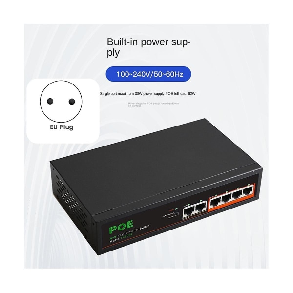 6-porter Poe-svitsj 4-poe+2 Up-link 100mbps Fast Ethernet Network Hjemmenettverk Hub Adapter Series Po