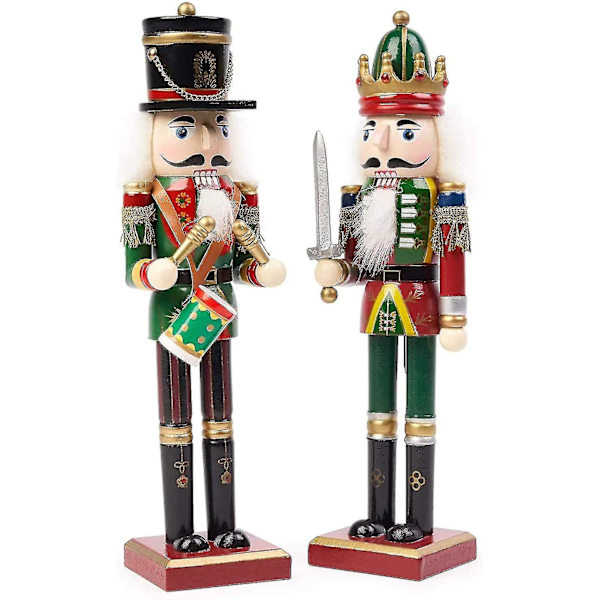 2 Store Trefigurer Jule-Nøtteknekker Soldat Med Stativ, 30cm - Tradisjonell Juledekorasjon - Sterk & Premium Kvalitet