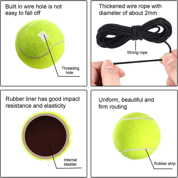 4 stk tennistreningsball med snor, tennistrenerballer Selvøvende trenerverktøy Tennisballtreningsutstyr for tennistrenerøvelse