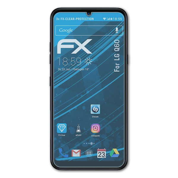atFoliX 3x skyddsfolie kompatibel med LG Q60 Displayskyddsfolie klar