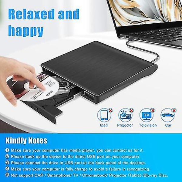 Usb Extern Dvd Cd Hårddisk Brännare Spelare Läsare Optisk Enhet För Pc Laptop