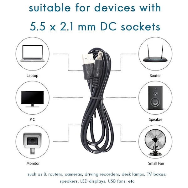 DC-strømkabel USB til 5,5x2,1 Multifunksjonell DC utskiftbar plugg