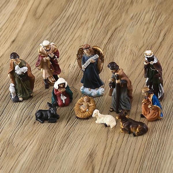 Julkrubba Figur Set Krubba Heliga Familjen Scen Julgransprydnad 11 st