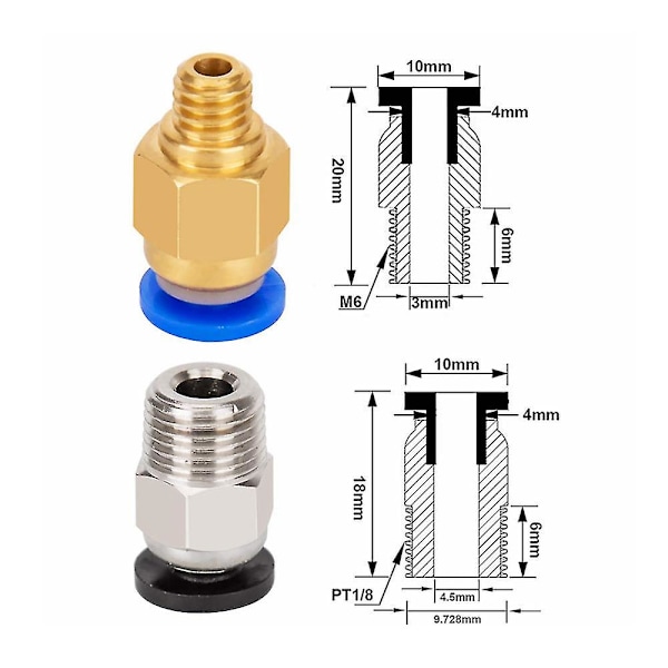 Opgrader 3D-printerkit med 1 m slange, PTFE-rørsav, pneumatiske fittings og Mk8-sokker og ekstra dyser til Ender 3