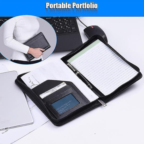 A5 PU Læder Portfolio Mappe Med Lynlås | Visitkortholder Og Memo Pad Organizer