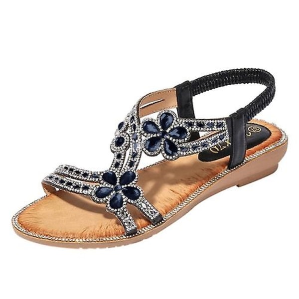 Bohemia Sommer Kvinder Krystal Flade Sandaler black 37