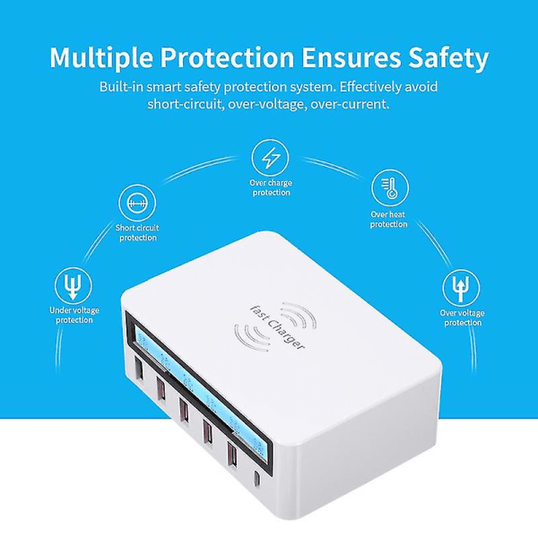 Multifunktionel højhastigheds 10-ports USB AC til DC strømstik USB opladningsstation rejseoplader til smartphones, tablets og andre USB-drevne enheder