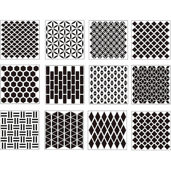 12 kpl maalauspohjia Stencilit askarteluprojekteihin DIY-kodin sisustustaide - Uudelleenkäytettävät pistepohjasarjat
