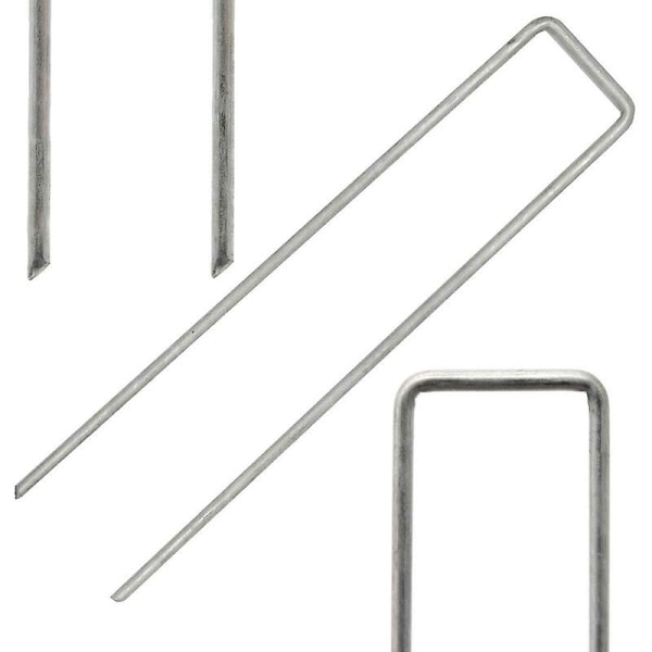 Set 100 st galvaniserade stålpålar 3,2 mm 150x30 mm Markfäste för trädgårdsnät U-formade vinklar