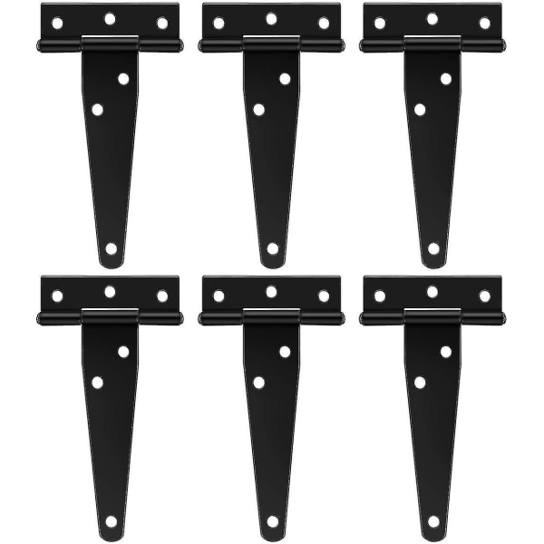 6 stykker sorte kraftige t-hængsler trædørhængsler eller metaldøre Rustfaste jern stalddørshængsler