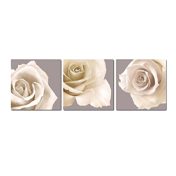 3 st/paket Trippel Vit Ros Blommor Canvas Väggkonst Bilder Canvas Tryck För Hemvägg Dekoration (30 X 30 Cm)