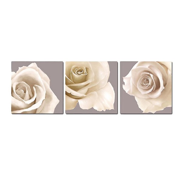 3 stk./pakke Triple White Rose Flower Canvas Wall Art Pictures Canvas Prints For Home Wall Decoration (30 X 30 Cm)