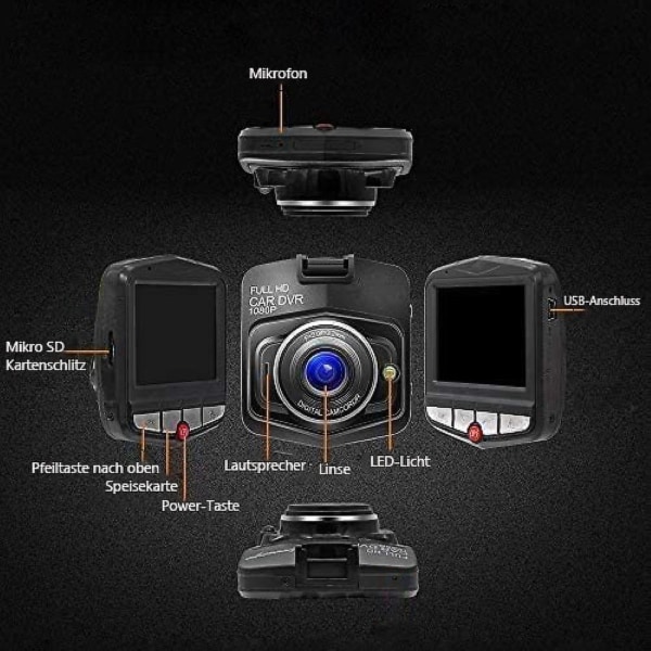 Uppgraderad Dash Cam 1080p Dash Cam för bil Dashcam med Super Night Vision, inbyggd G-sensor, Loop Recording, parkeringsövervakning och rörelsedetektering