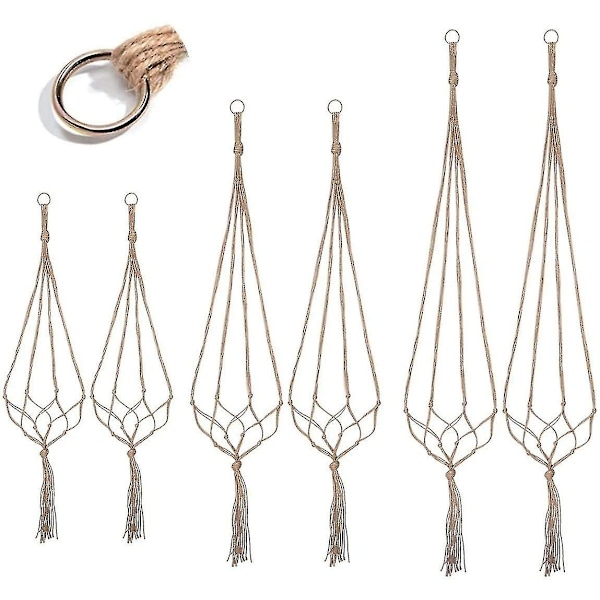 Macrame växt hängare hållare 6 pack inomhus utomhus hängande planter korg rep blomkruka hållare jute rep växter hängare trädgård hem dekorationer och