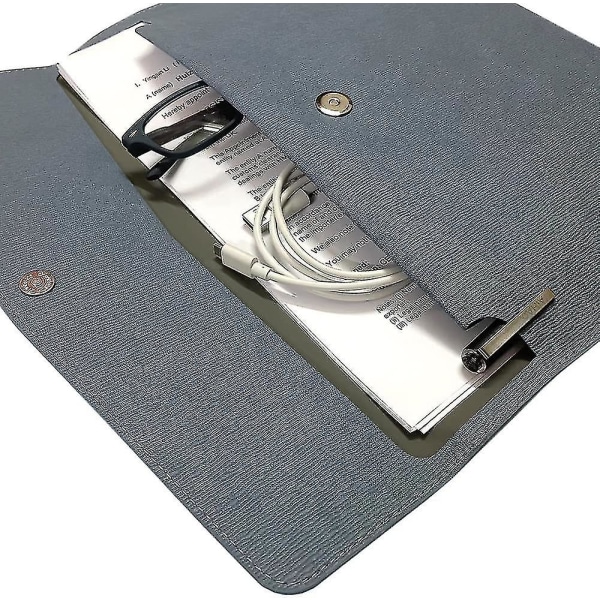 Læder A4-filmappe, vandtæt mappekuvert til dokumentmappe med spænde (gråblå) --1 stk.