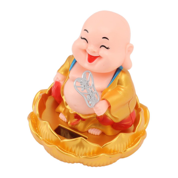 Solcells nickande Maitreya Buddha staty bilprydnad - rikedom och förmögenhet skakande huvudleksak, gyllene kläder