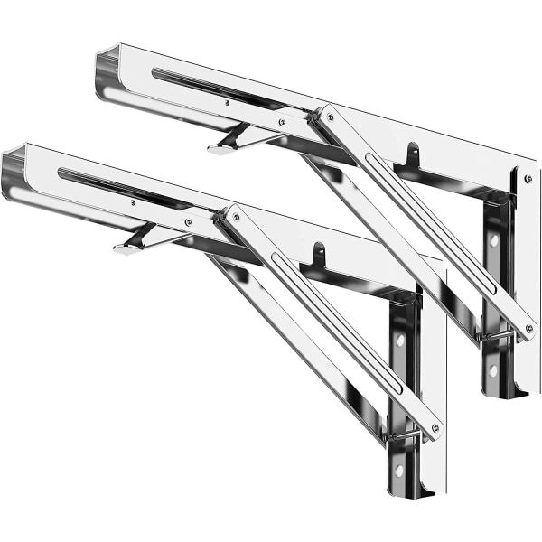 400mm Folding Bracket, Folding Shelf Brackets Max Load 150kg, Stainless Steel Folding Console Bracket, Wall Shelf Bracket (2pcs)