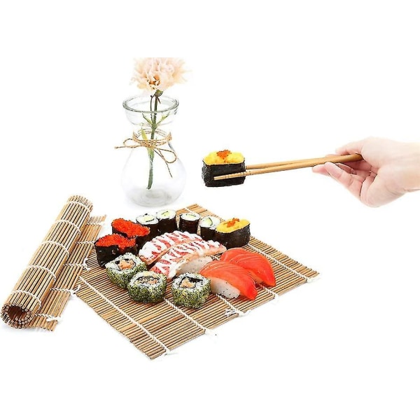 Sushitillverkningssats, bambu sushimatta, inklusive 2 sushirullmattor, 5 par ätpinnar, 1 paddel, 1 spridare, utsökt tygpåse Nybörjarsushi K