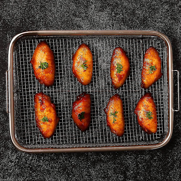 Luftfritöskorg för ugn, grillkorg i rostfritt stål, non-stick nätkorg, luftfritösbricka