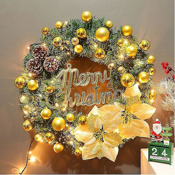 Julekrans med LED-lys, 40 cm kunstige fyrrekogler