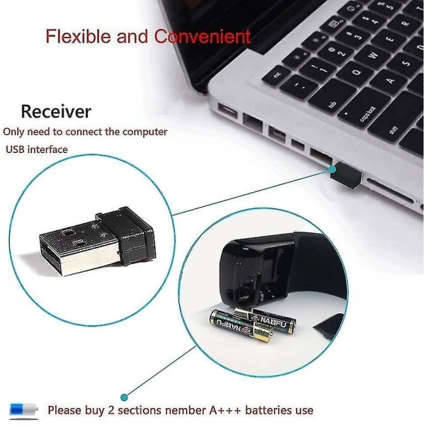 Ny hopfällbar mus 2,4ghz Arc Touch trådlös optisk pekmus med USB mottagare kompatibel bärbar dator/dator (svart)-youxiu