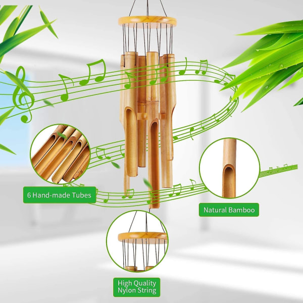 Bambus Wind Chimes Mindegaver - Træ Wind Chime - Stor Indendørs Udendørs Træ -75 cm Wind Chimes til haven, gården, terrassen og hjemmet