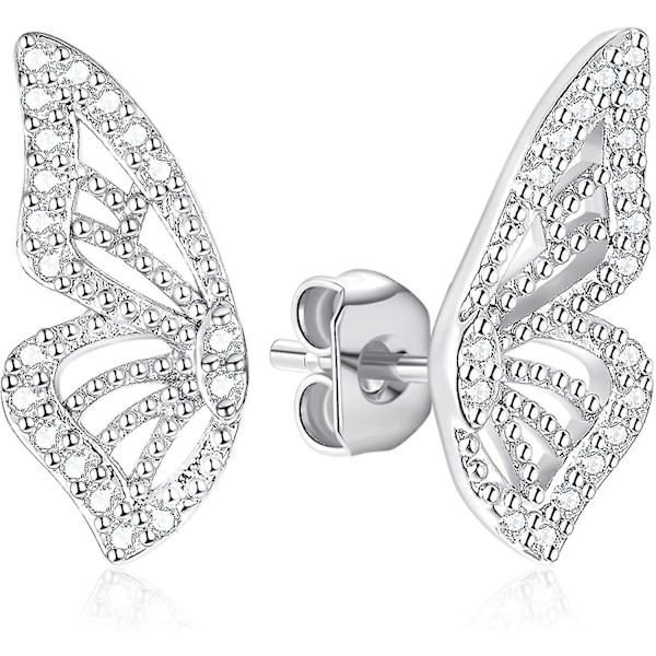 Sommerfuglevinge Øreringe (et par) 18k Forgyldt Simuleret Diamant Sølv Ørestikker, Tiny Sommerfugl Brusk Øreringe Kompatibel Kvinder