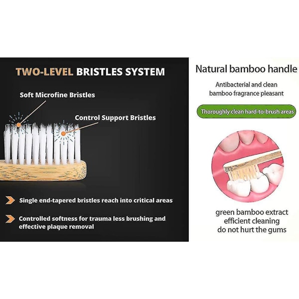 Vuxna Bambu Tandborstar 10 Pack, Mjuka Borst Naturliga Trä Tandborste
