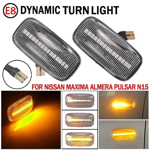 2 stk. dynamiske sidemarkør blinklys til Nissan Maxima Almera Pulsar N15 Cefiro A32 1995-2000