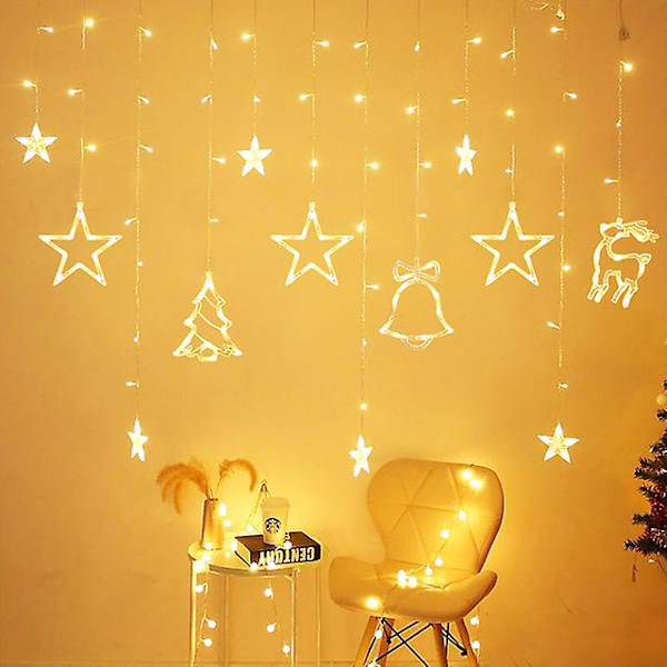 Stjerne Jul Led Gardin Garland Fe Lys Strenger Utendørs 220v Eu For Fest Ferie 2024 Nyttår Dekorasjon Navidad Gave warm white a