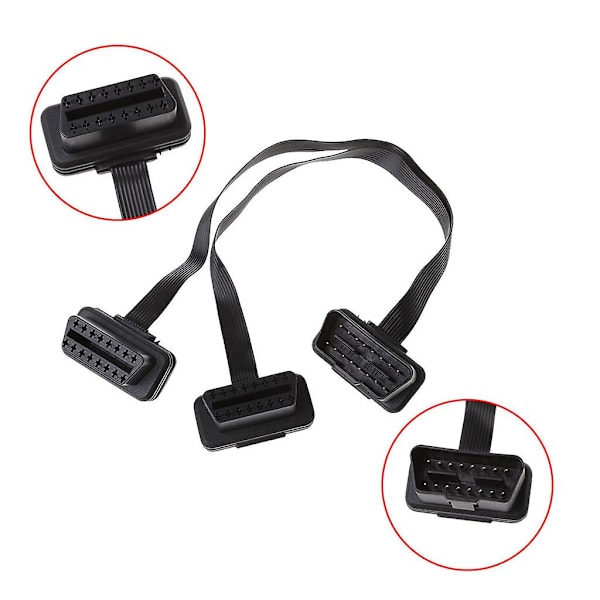 16 Pin Obd2 Hann til Dobbel Hunn Splitter Flat Tynn Y-kontakt Forlengelseskabel