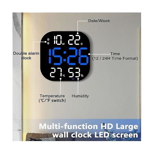 13 tuuman seinäkello, kirkkaus säädettävissä, kaukosäädin, LED-digitaalinen kello, elektroninen kaksoisääli kello