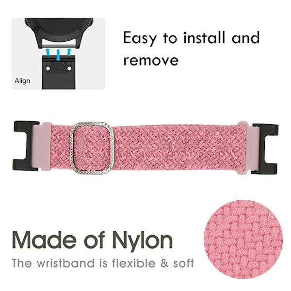 Pusteevnelig nylonflettet sportsrem for Amazfit T Rex - Rosa