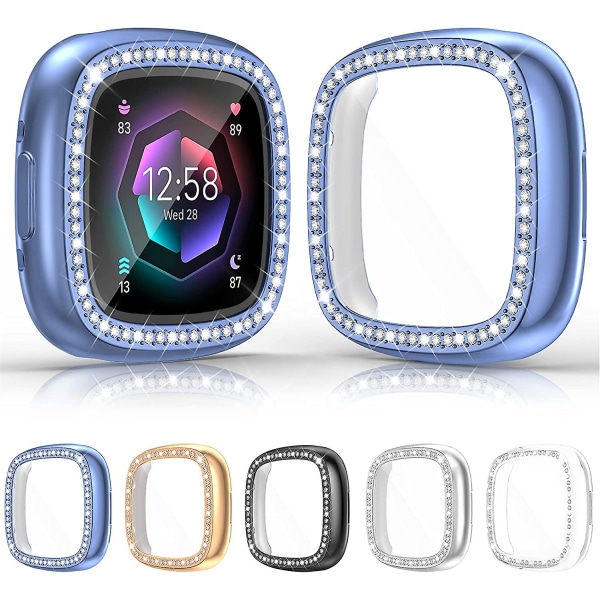 5-pack case kompatibelt med Fitbit Versa 4/ Sense 2, mjuk Tpu Bumper Glitter Diamonds Cover