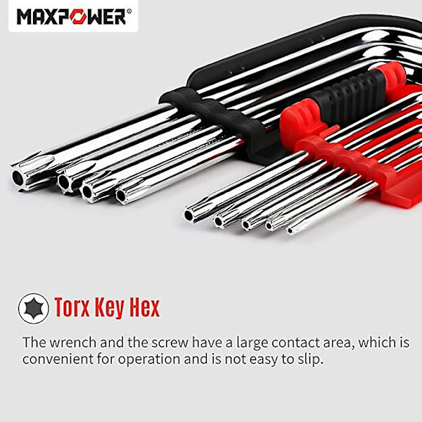 Allen Wrench Set med 9 stjerners vinklede skiftenøkler Allen Wrench Lang Torsion Star Tamper Resistant Håndtak Med Oppbevaringsholder