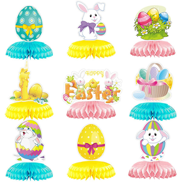 Happy Easter Party Tabletop Decoration 9 Pcs Honeycomb Bunny Egg Ornament