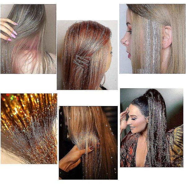 47 tum 12 färger Strands Hair Tinsel Kit Strands Med Verktyg