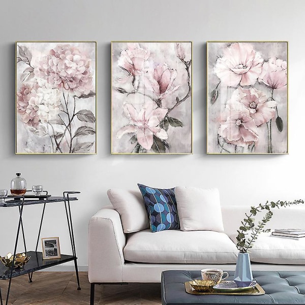 Plakat med rosa blomsterdekor, kunsttrykk på lerret