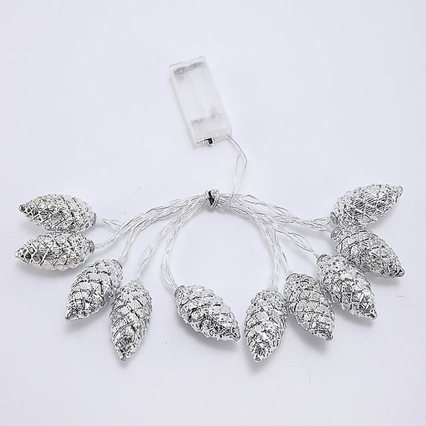 1,5m 10 LED Furukegle Lyslenke Juledekorasjon 2024 Julepynt Lysstreng Ornamenter Nyttårs Girlander Noel Navidad silver