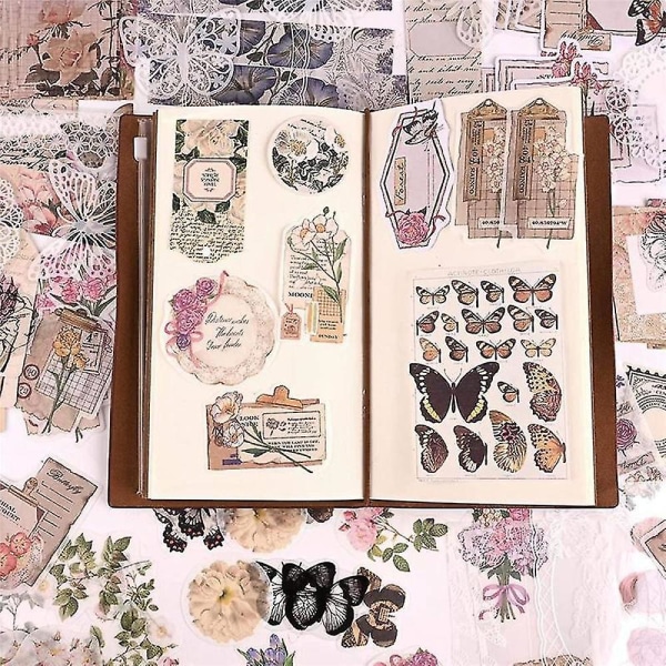 260 st Vintage Scrapbooking Stickers Pack, gör själv Retro Journaling Supplies Stickers Kit, Blommor Scrapb