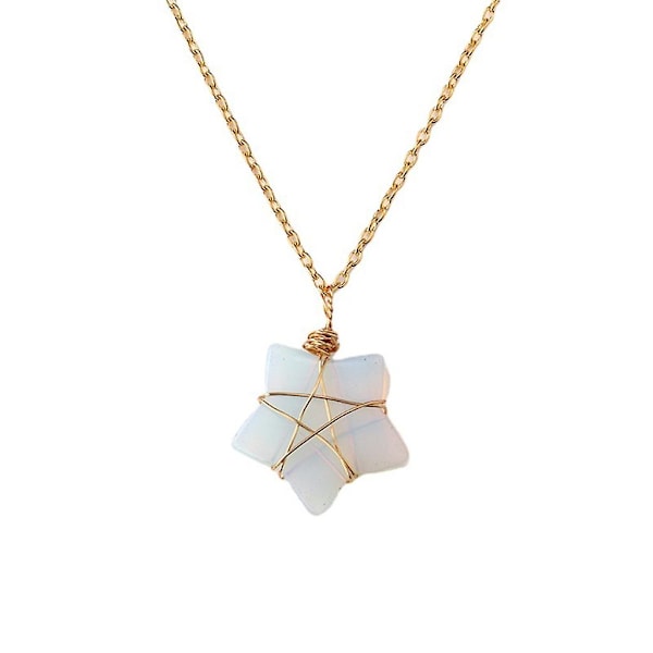Pentagram Stjerne Anheng Naturlig Opal Halskjede Wire Wrapped Stone Pendant Choker