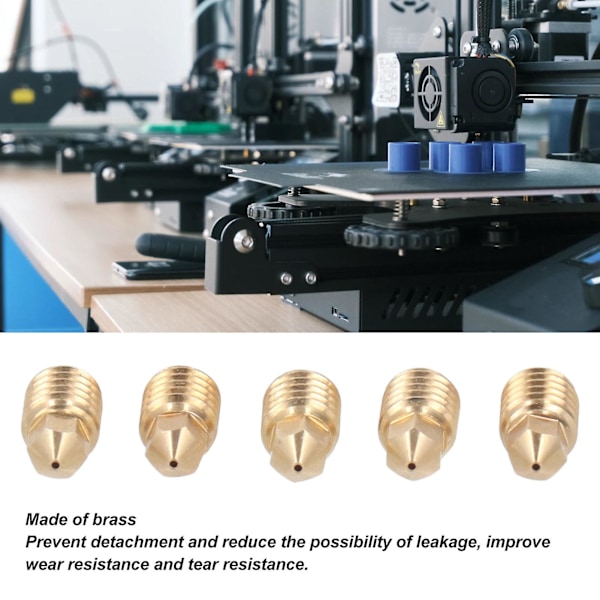 3D-printer messingdyse - Pakke med 5, tæt forbindelse, varmebestandig op til 500 °C, kompatibel med Bambu Lab X1 P1P, 1,75 mm, 0,6 mm