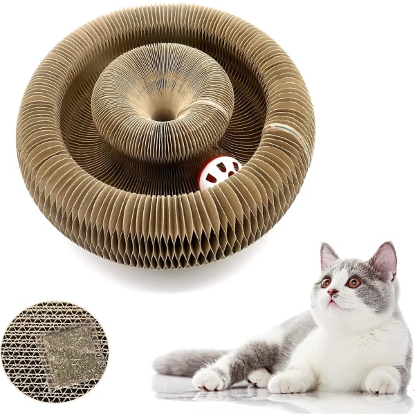Ridsebræt til katte, Lomhyve kattelegetøj med klokke, 2 i 1 bølgepap kradsemåtte kat, interaktivt kradselegetøj, madlegetøj, kradsebræt